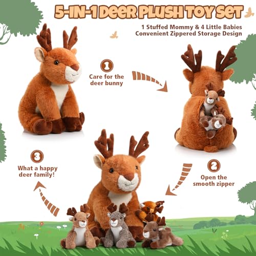16 Inch Plush Deer Stuffed Animal Set with 4 Little Plush Z8540