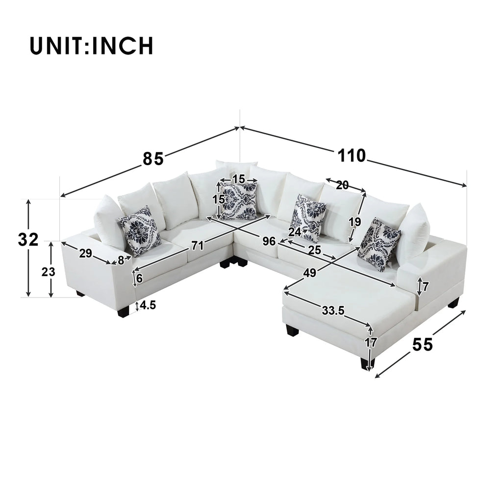 U Shape Velvet Sectional Sofa with Pillows and Chaise Lounge O856