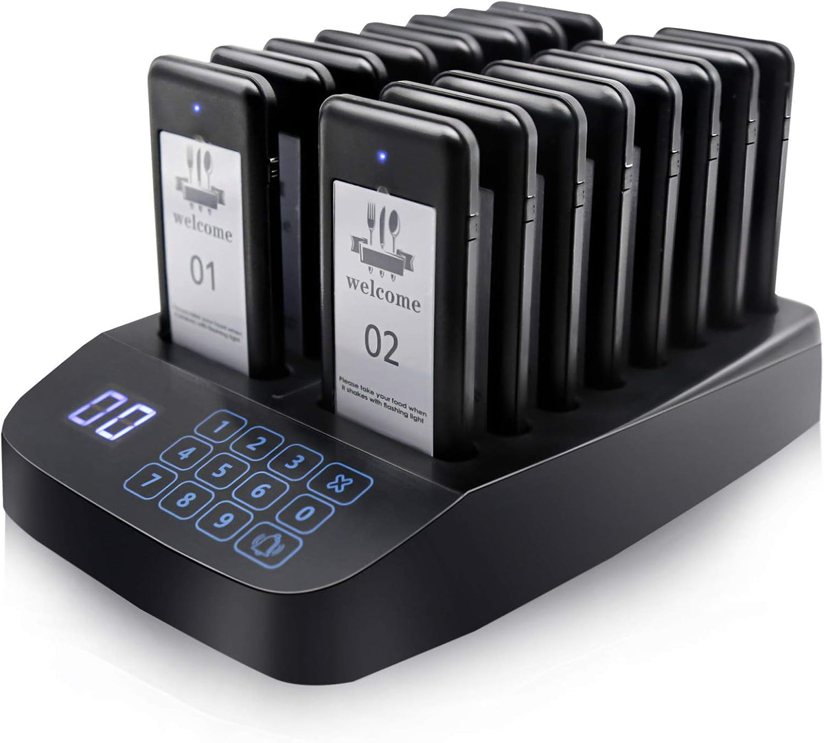 16 Call Coaster Pager System with Charging Dock Transmitter A47072