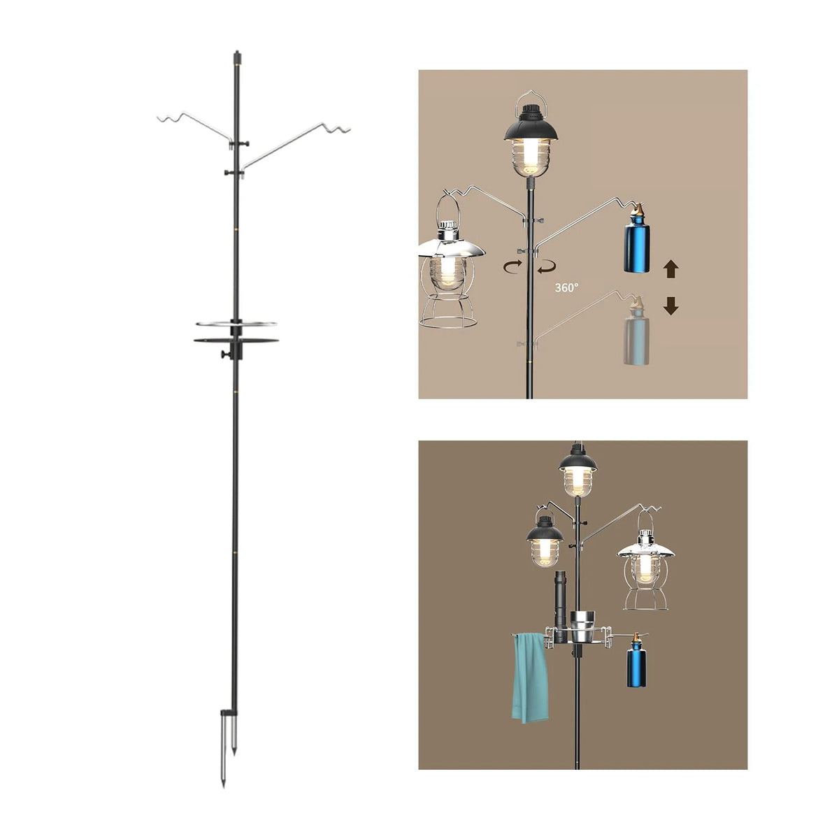 Collapsible Camping Lantern Stand 138x16cm with Stake C665
