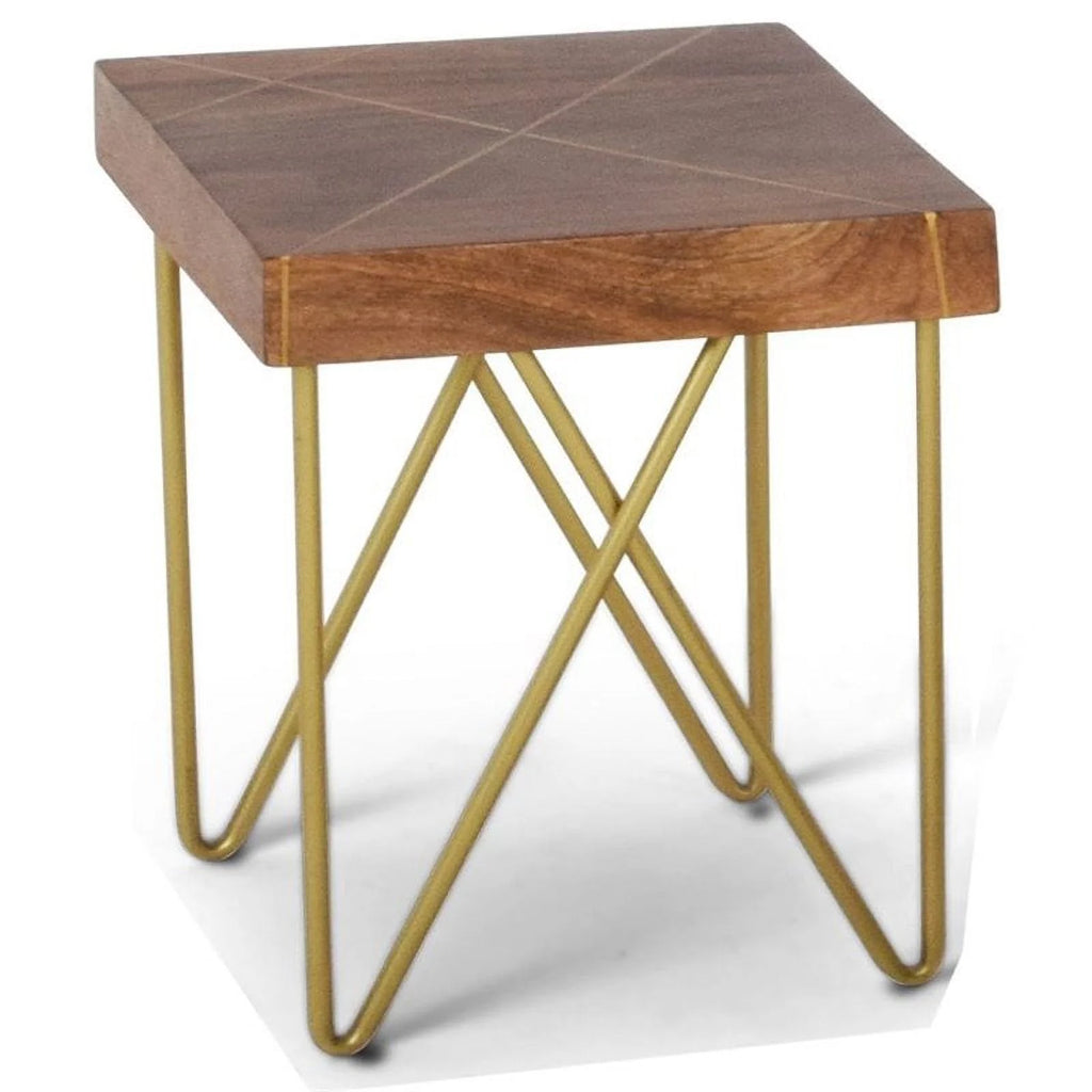 22" Square End Table in Warm Brown Pine and Brass N724827