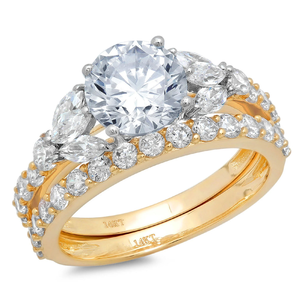 3.06ct Round Cut Blue Natural Aquamarine 18k Yellow White Gold Ring Band Set Size 3.5 Y3094