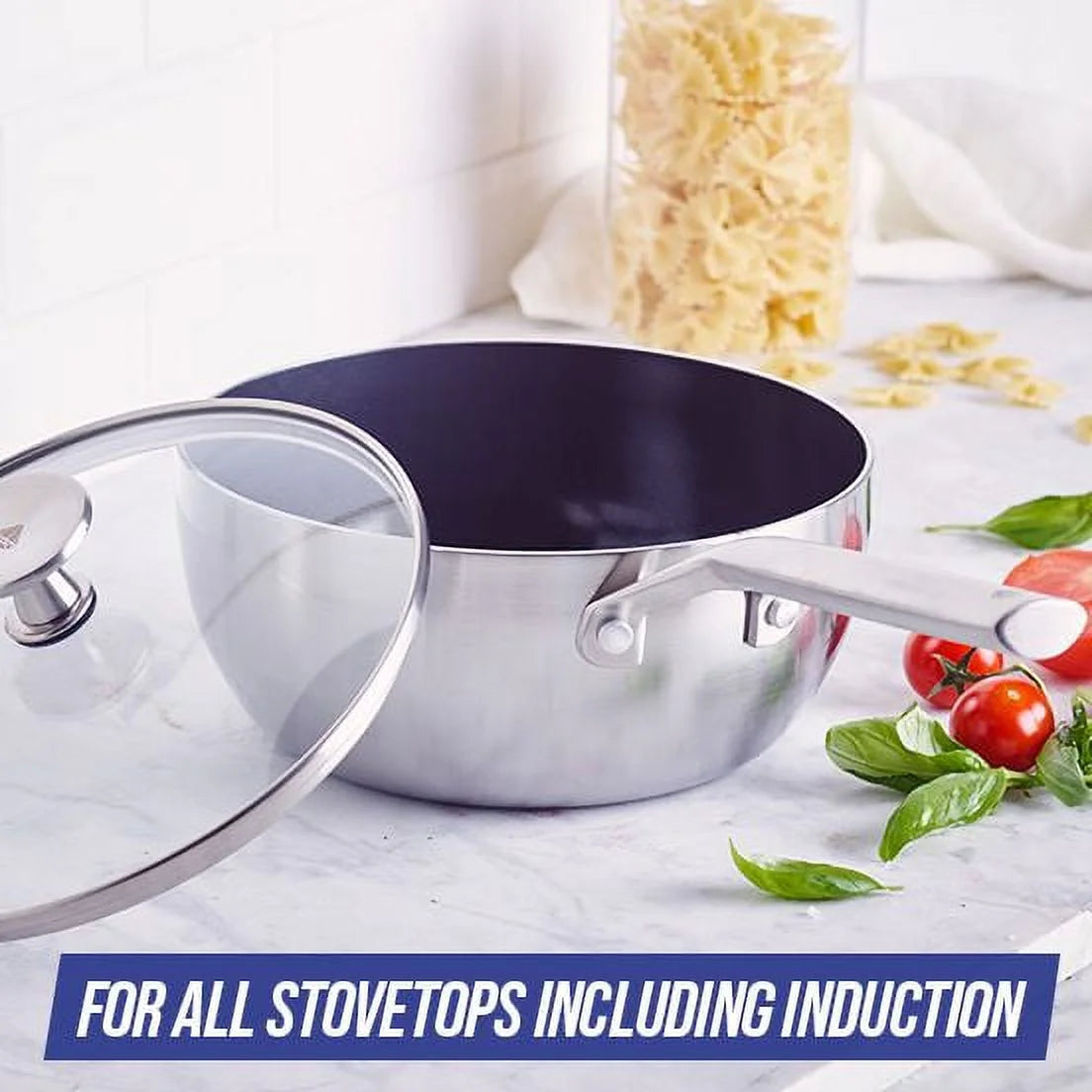 2.5QT Stainless Steel Ceramic Nonstick Saucepan with Lid X6654