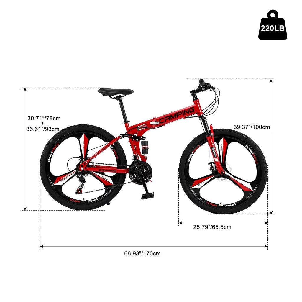 26 inch 21 Speeds Folding Mountain Bike High Carbon Steel Red U269