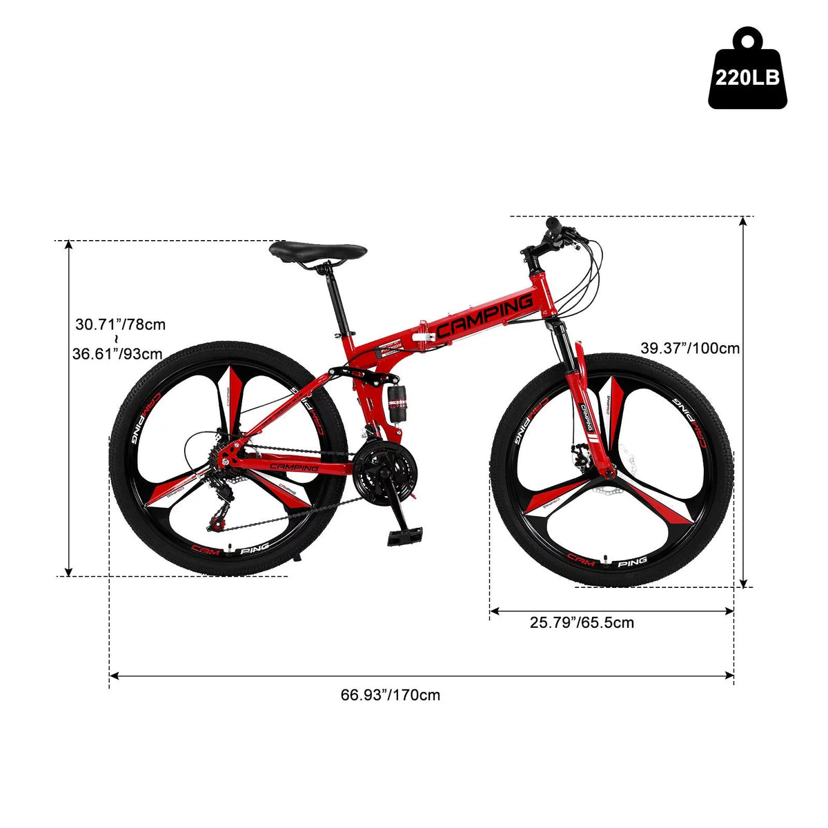 26 inch 21 Speeds Folding Mountain Bike High Carbon Steel Red U269