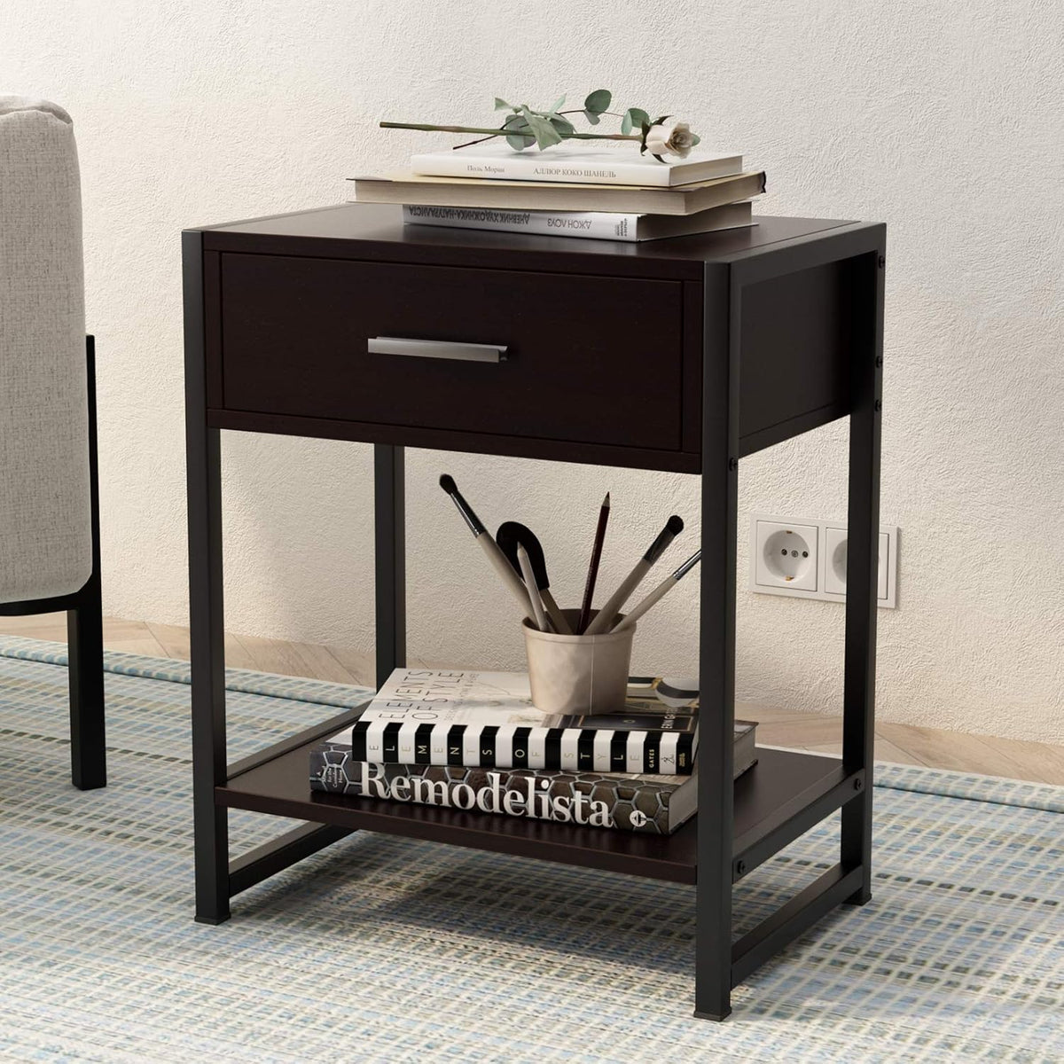 Black-Brown Nightstand Bedside Table K993