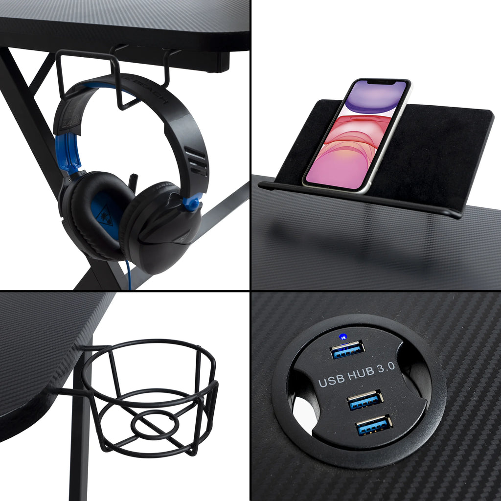 Black Gaming Desk with Gas Spring Desk Mount C580835