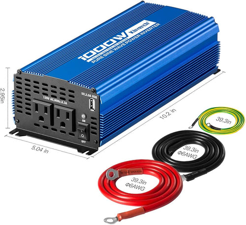 1000W Pure Sine Wave Power Inverter DC 12V to AC 110V with Dual AC Outlets & 2A USB Ports Y81460
