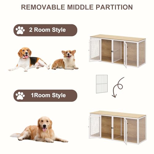 Double Dog Kennel Furniture with Divider and Double Doors V227502