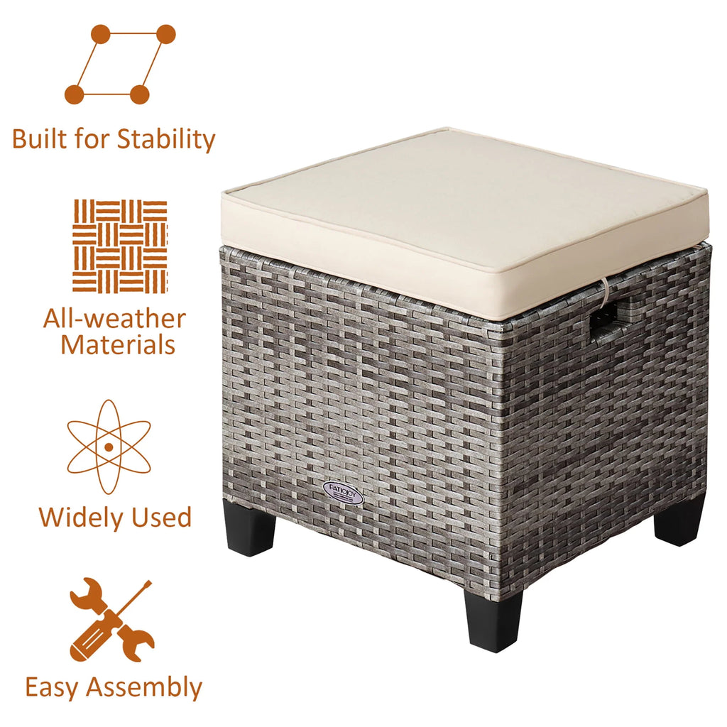 Turquoise Rattan Cushioned Ottoman K7948