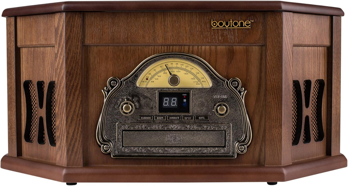 8-in-1 Natural Wood Turntable Stereo System with Bluetooth N411
