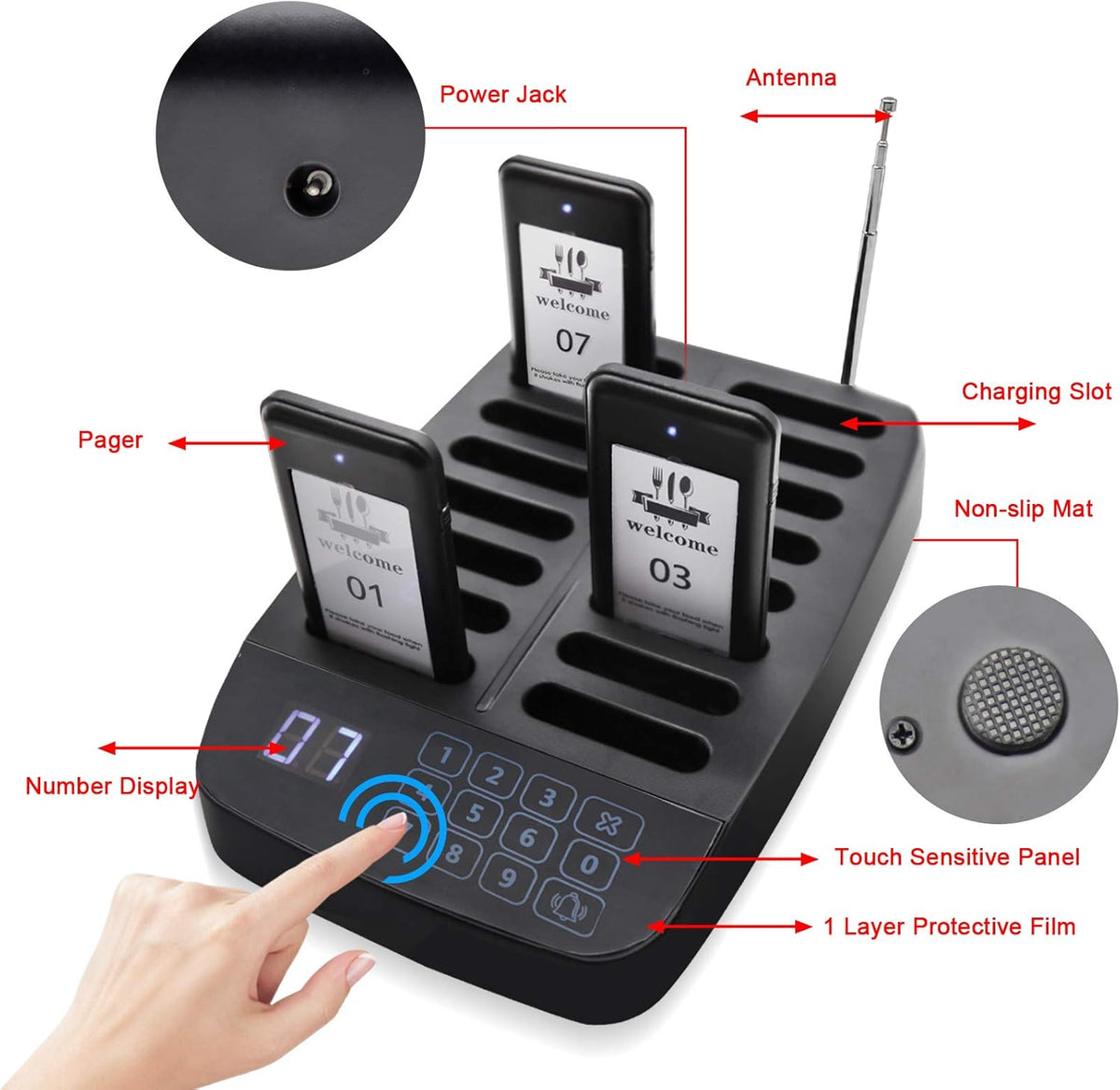 16 Call Coaster Pager System with Charging Dock Transmitter A47072