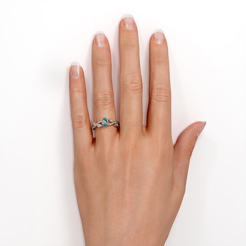 1.5 Carat Oval Moss Green Agate And Moissanite Engagement Ring In 18K Rose Gold Plating Over Silver T832571