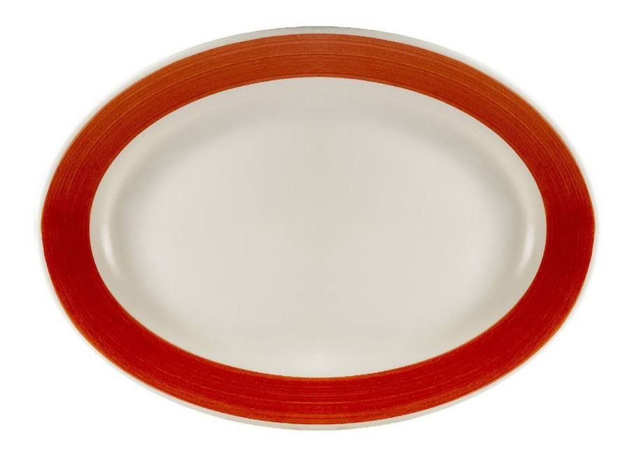 Red Stoneware Oval Rolled Edge Rainbow Platter C68321