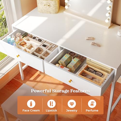 White and Gold Desk with 2 Drawers Y179748