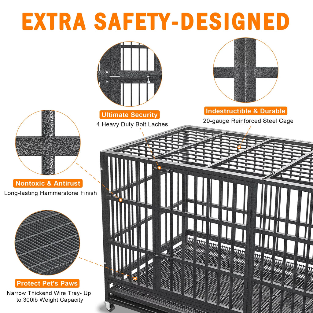 48/38 inch Heavy Duty Dog Crate Kennel with Removable Trays, Wheels and Double Door W71719