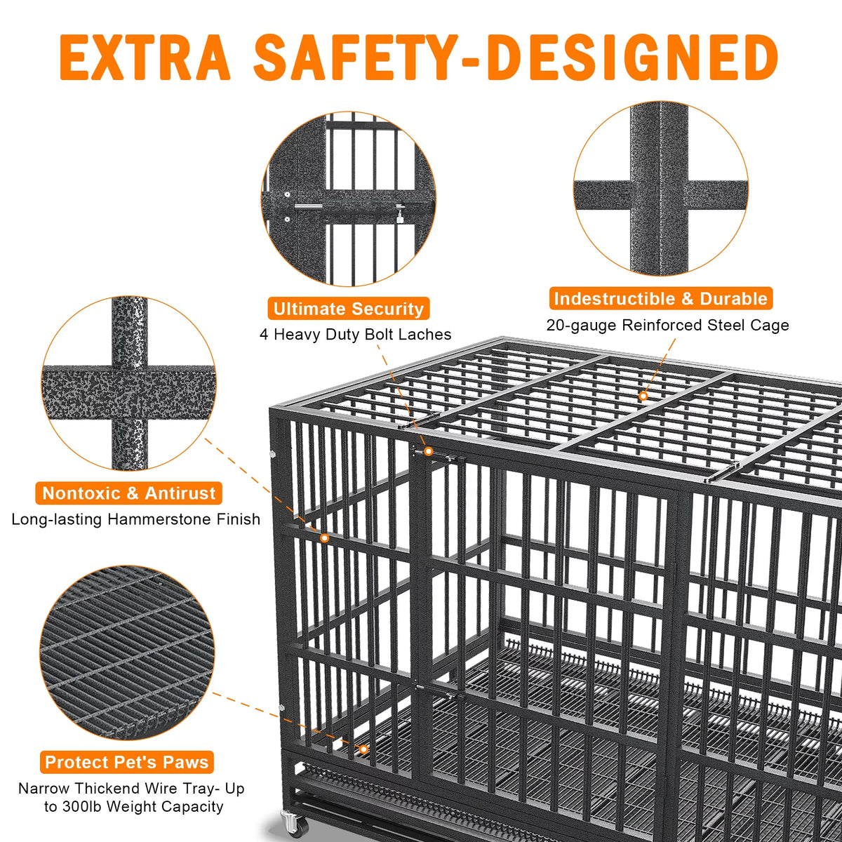 48/38 inch Heavy Duty Dog Crate Kennel with Removable Trays, Wheels and Double Door W71719
