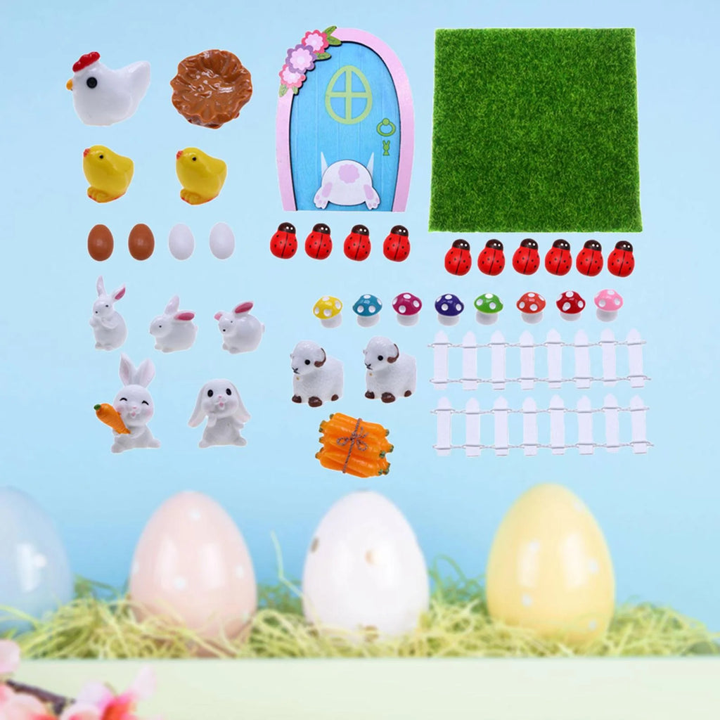 Easter Decoration Rabbit, Sheep, Chick, Eggs, Fence, Door and Lawn Fairy Figurines D671039
