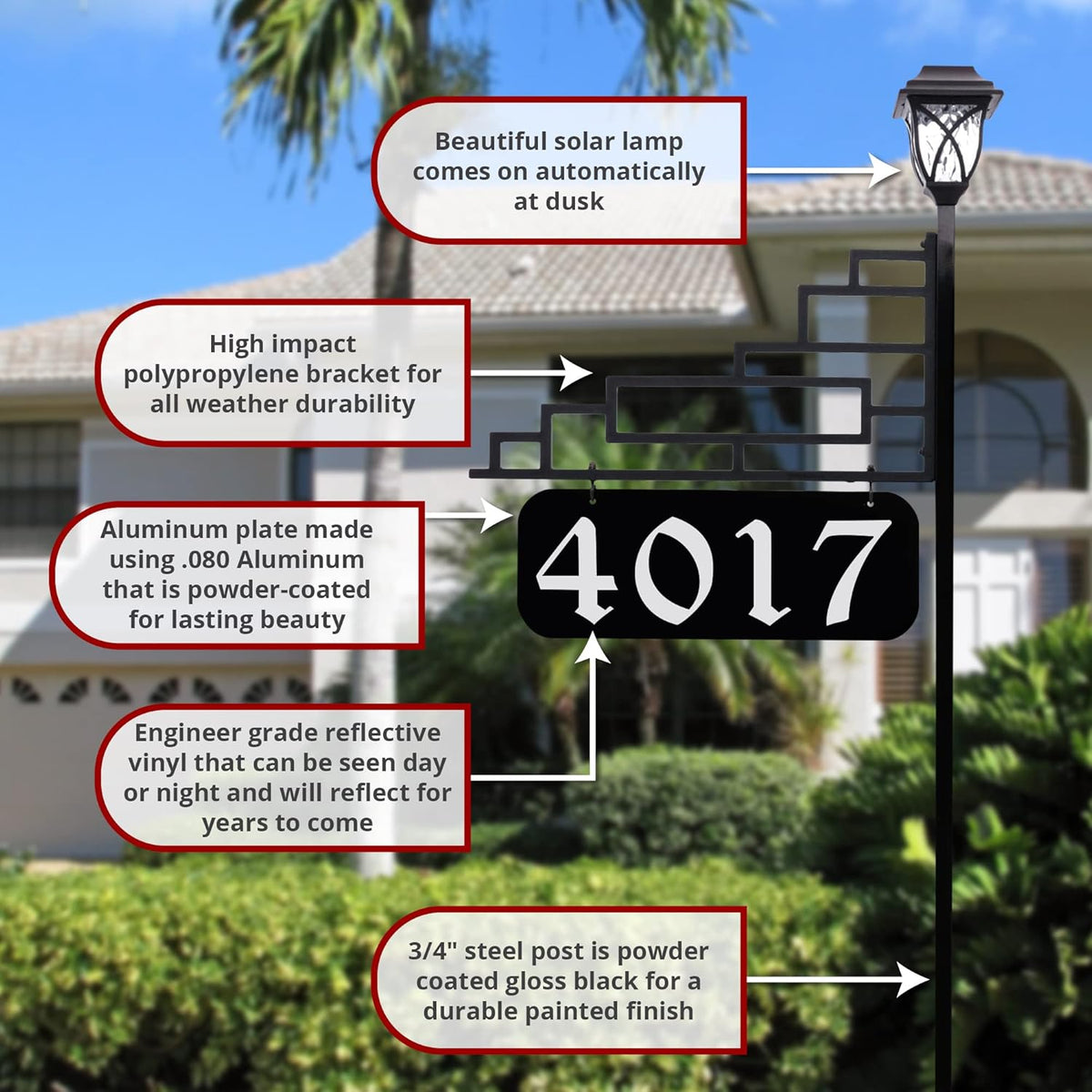 Reflective Address Sign with Solar Light (47 Pole) N3529