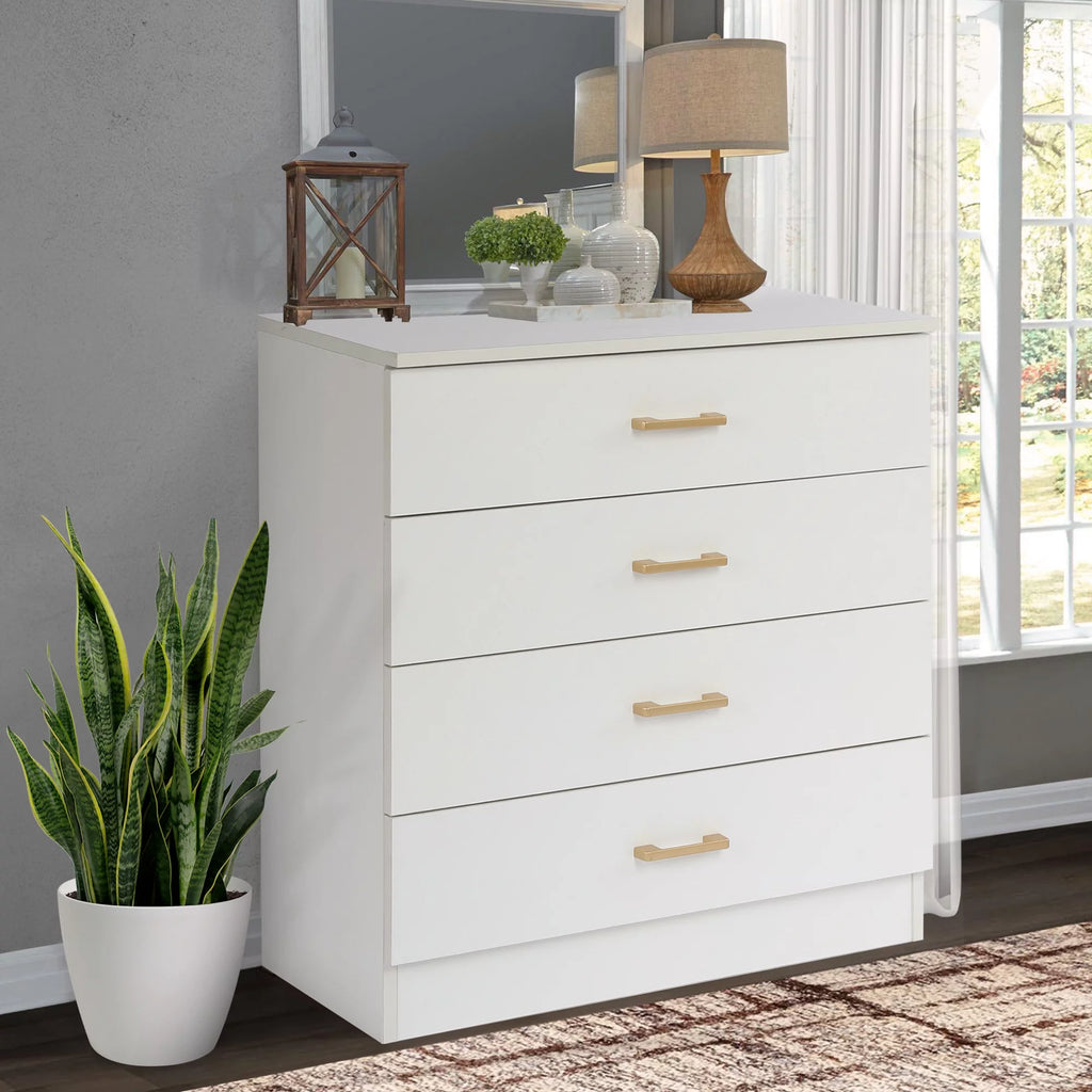 White 4-Drawer Wood Dresser S3977
