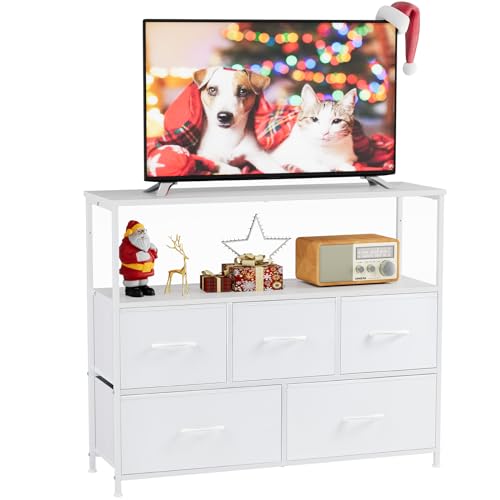 5 Fabric Drawer Dresser TV Stand with Open Shelf S1699