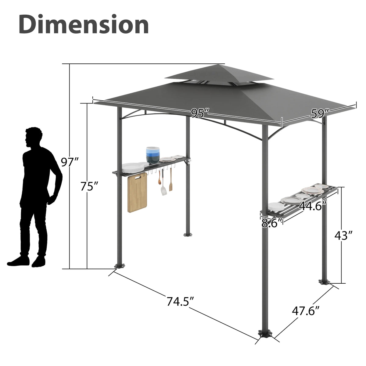 Patio BBQ Grill Gazebo Canopy with 2 Tier, Flame Retardant Cover Y854