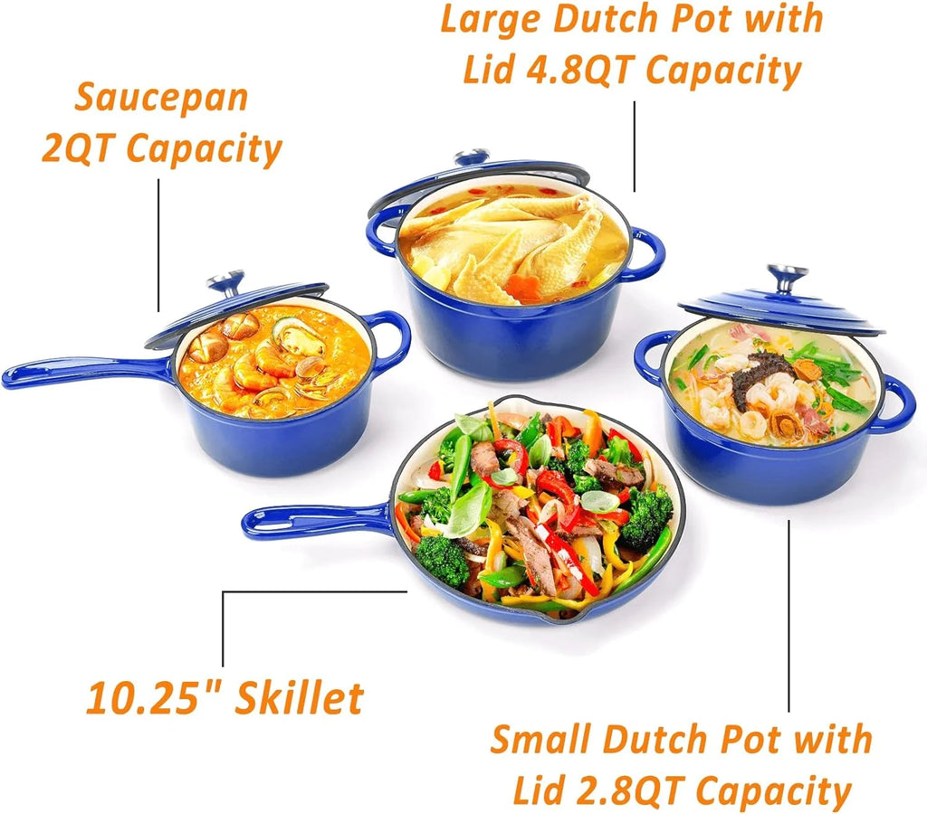 7 Piece Enameled Cast Iron Cookware Set with Ceramic Nonstick Coating X796