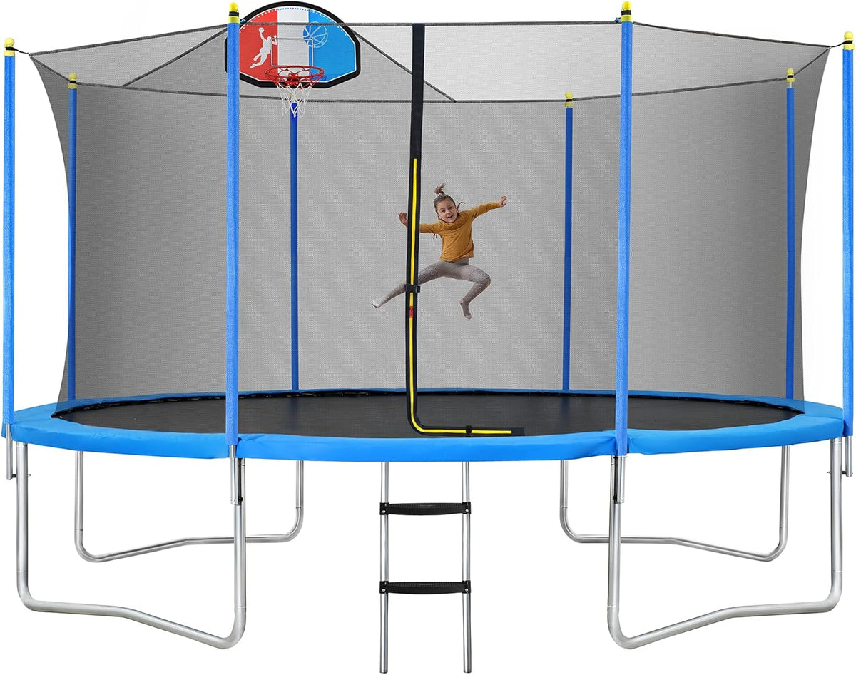8FT 10FT 14FT 15FT 16FT Trampoline with Safety Enclosure Net, Basketball Hoop and Ladder S98890