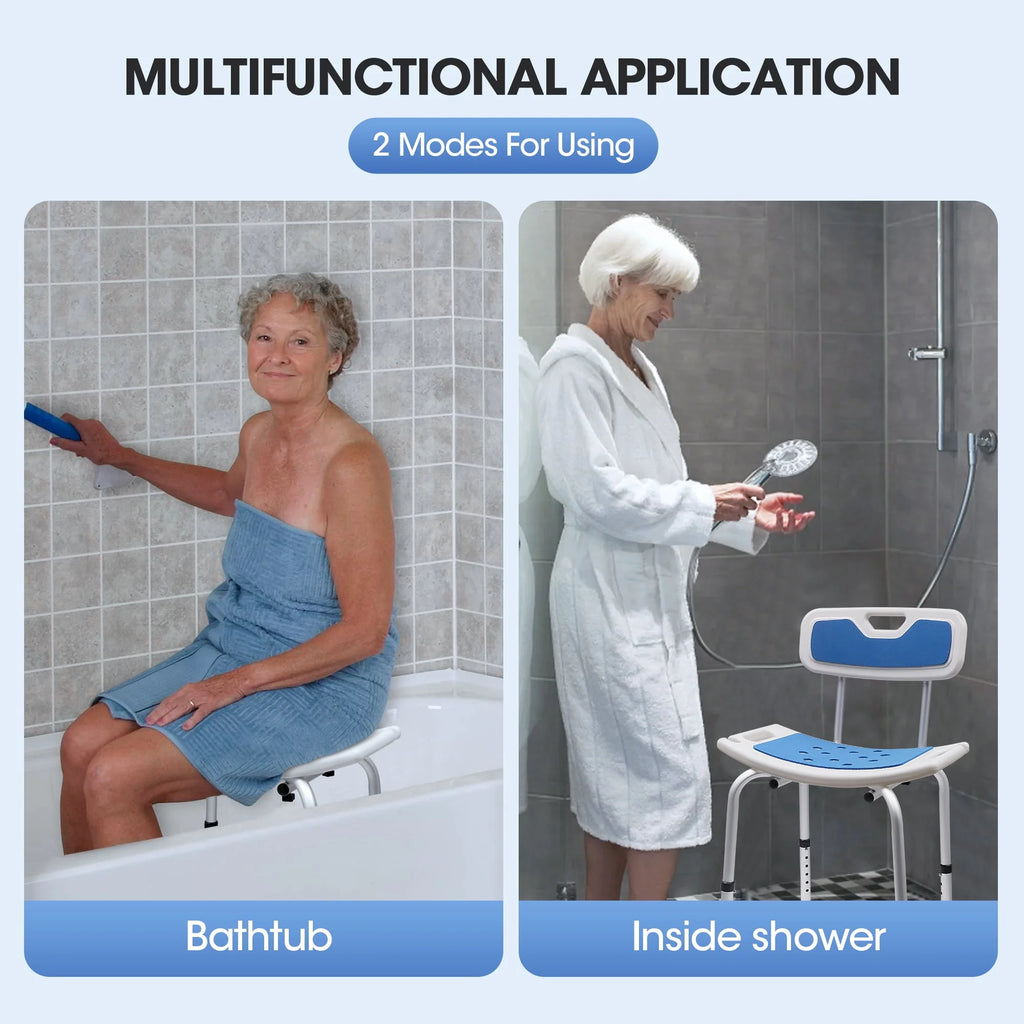 Bath and Shower Chair with Back and Padded Armrests, Height Adjustable E286