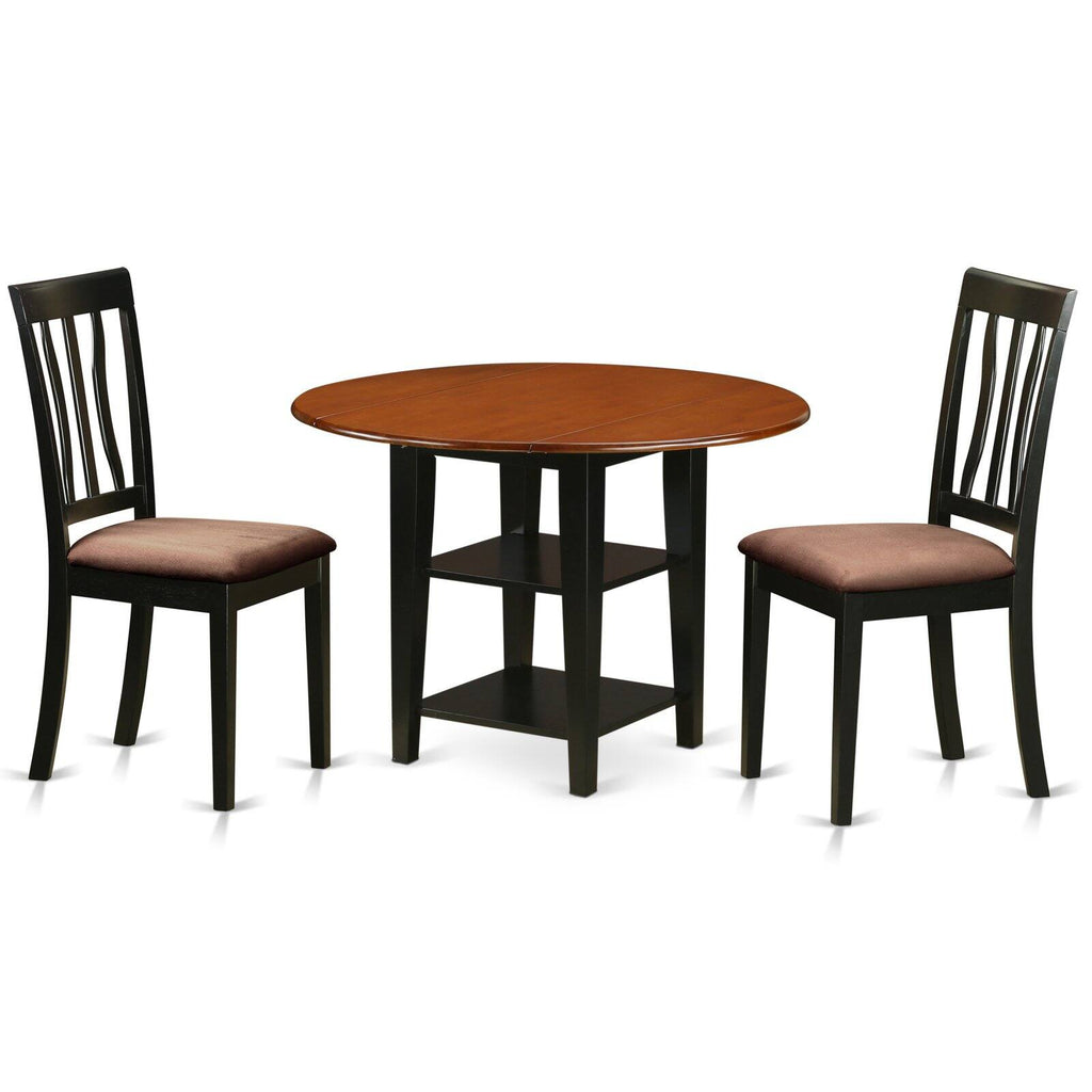 3-piece Dining Set with Wood Seat in Black/Cherry P80382