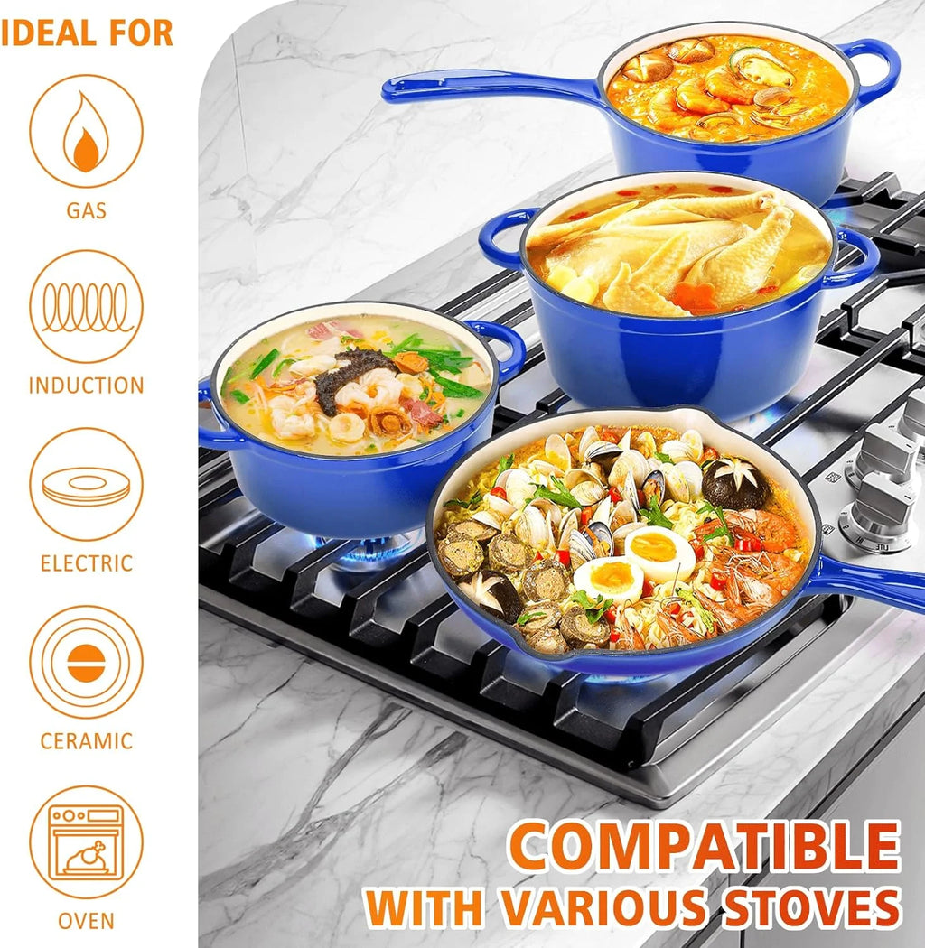 7 Piece Enameled Cast Iron Cookware Set with Ceramic Nonstick Coating X796