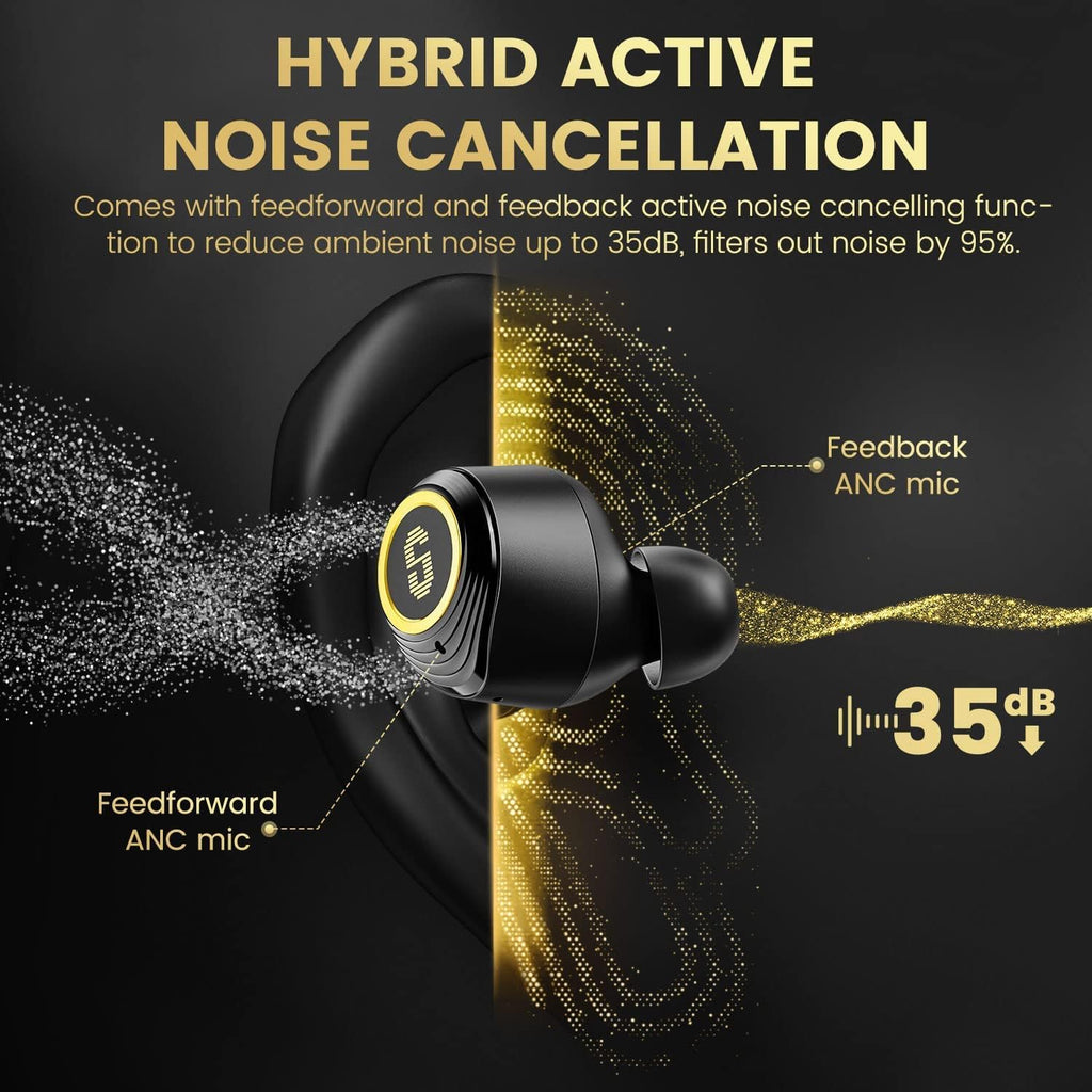 Hybrid Active Noise Cancelling Earbuds, Wireless Bluetooth 5.2 Earphones with ANC Transparent Mode, 4 Mics, 30H Play Time, IPX5 Waterproof J631135