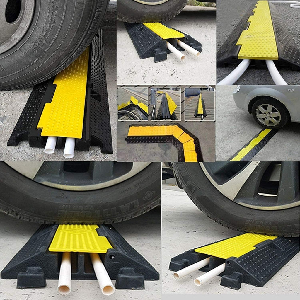 36x20x2” 5 Channel Rubber Cable Protector with Yellow Flip-Open Top Cover I252279