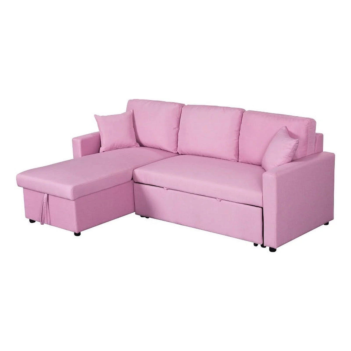Pink Fabric Reversible Sleeper Sectional Sofa with Storage Chaise H865