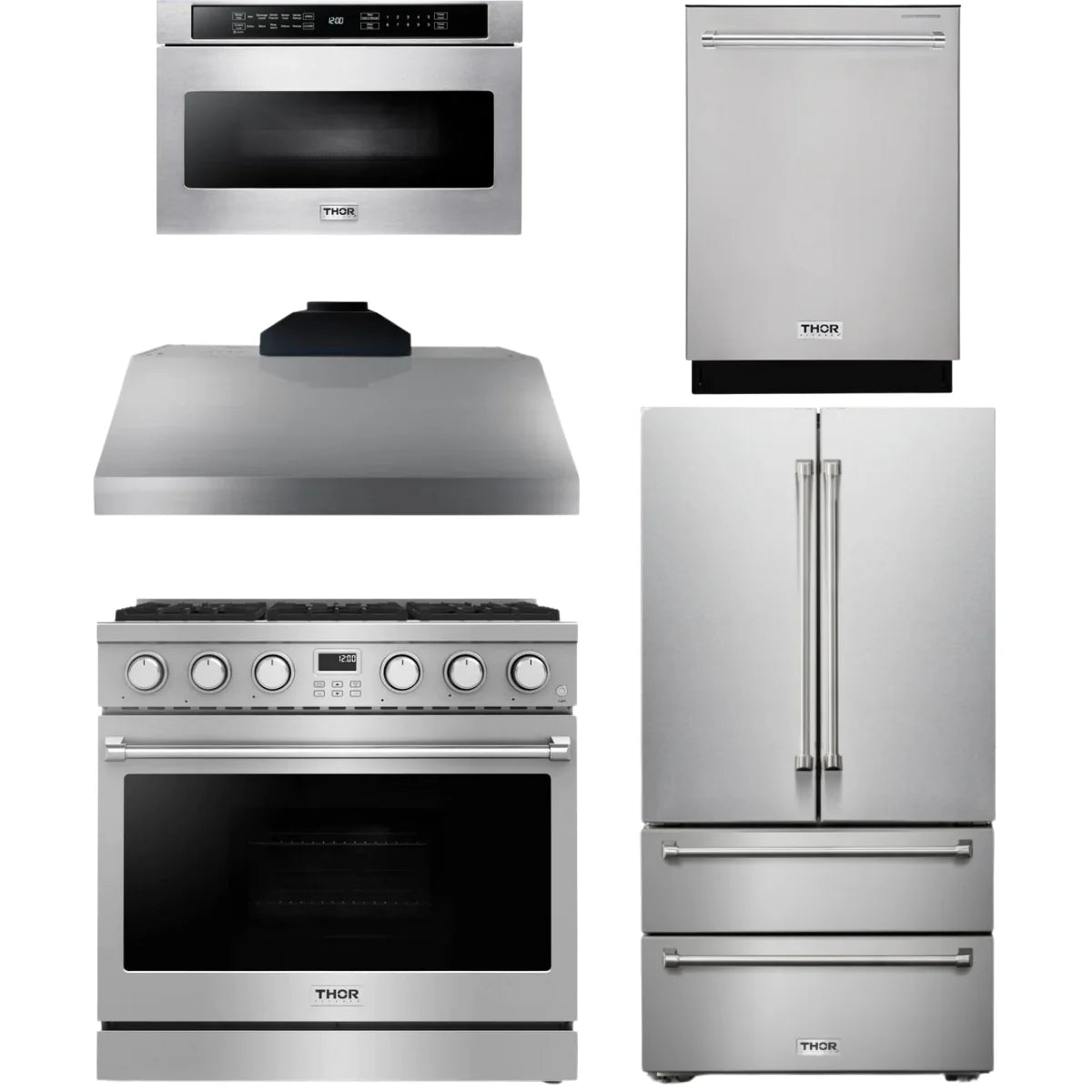 36 Gas Range, Range Hood, Refrigerator, Dishwasher and Microwave D815