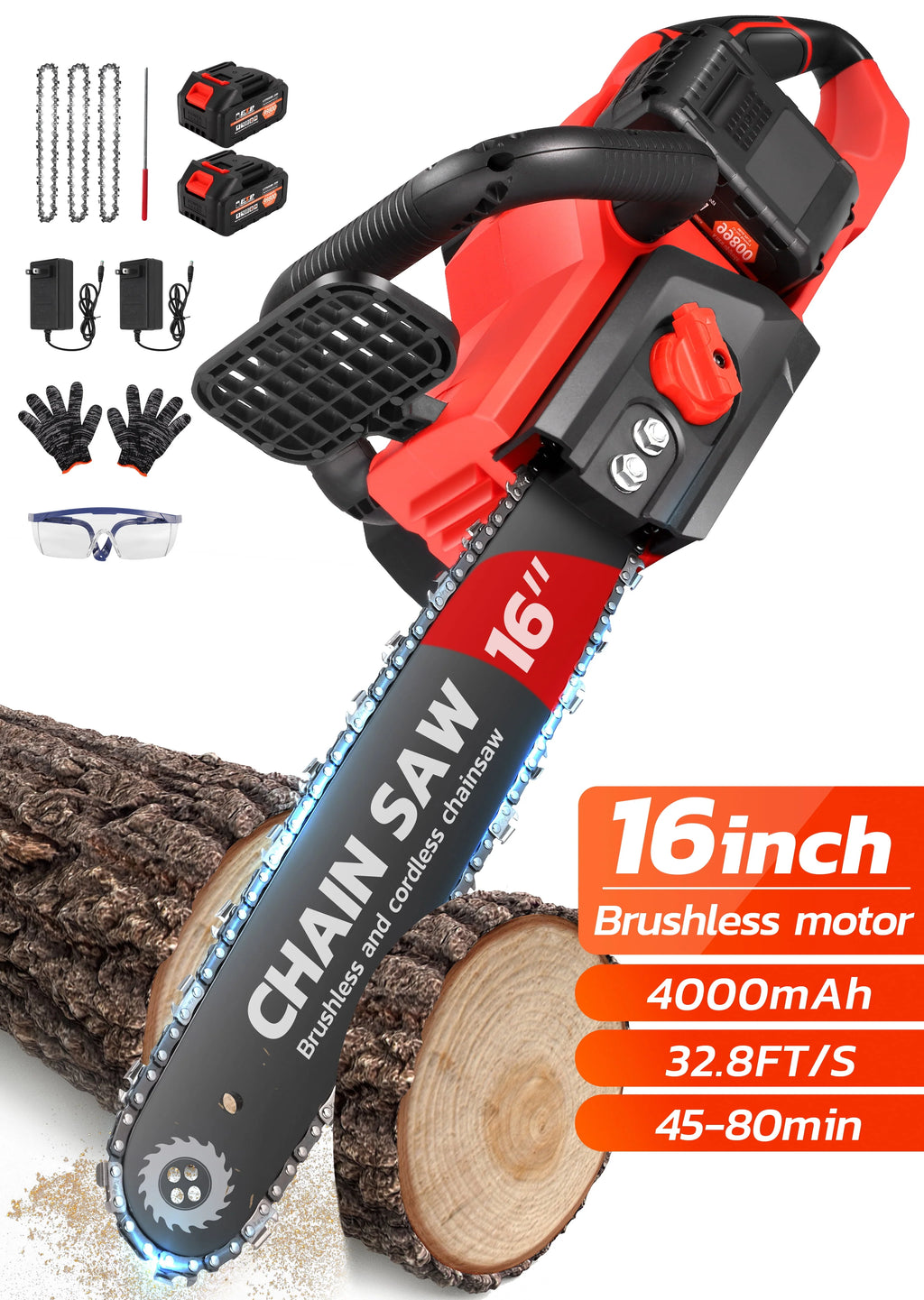 42V Cordless Brushless Chainsaw Kit with 2 Batteries A124853