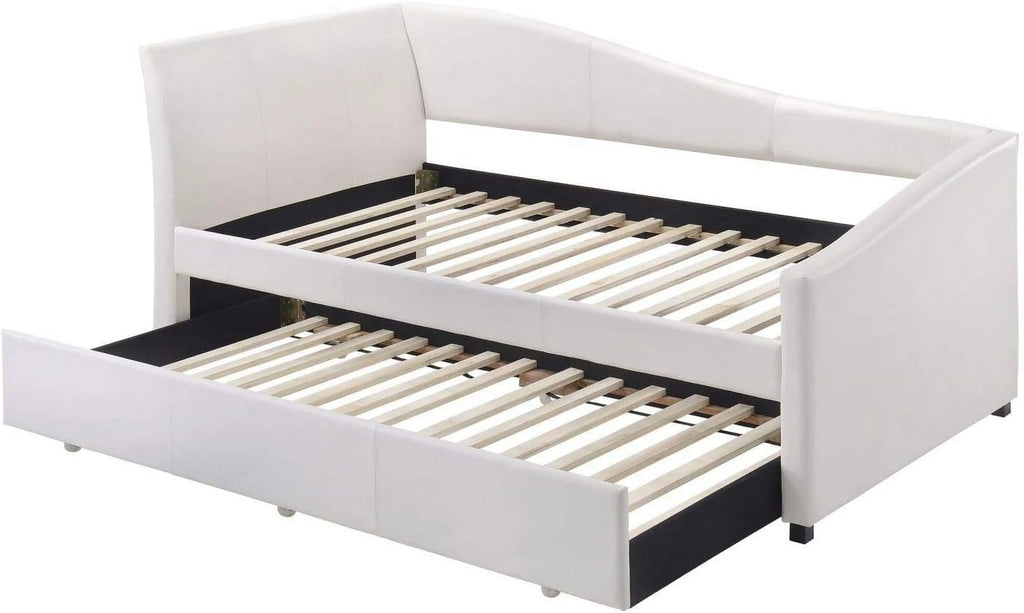 White Faux Leather Upholstered Daybed with Trundle C48898
