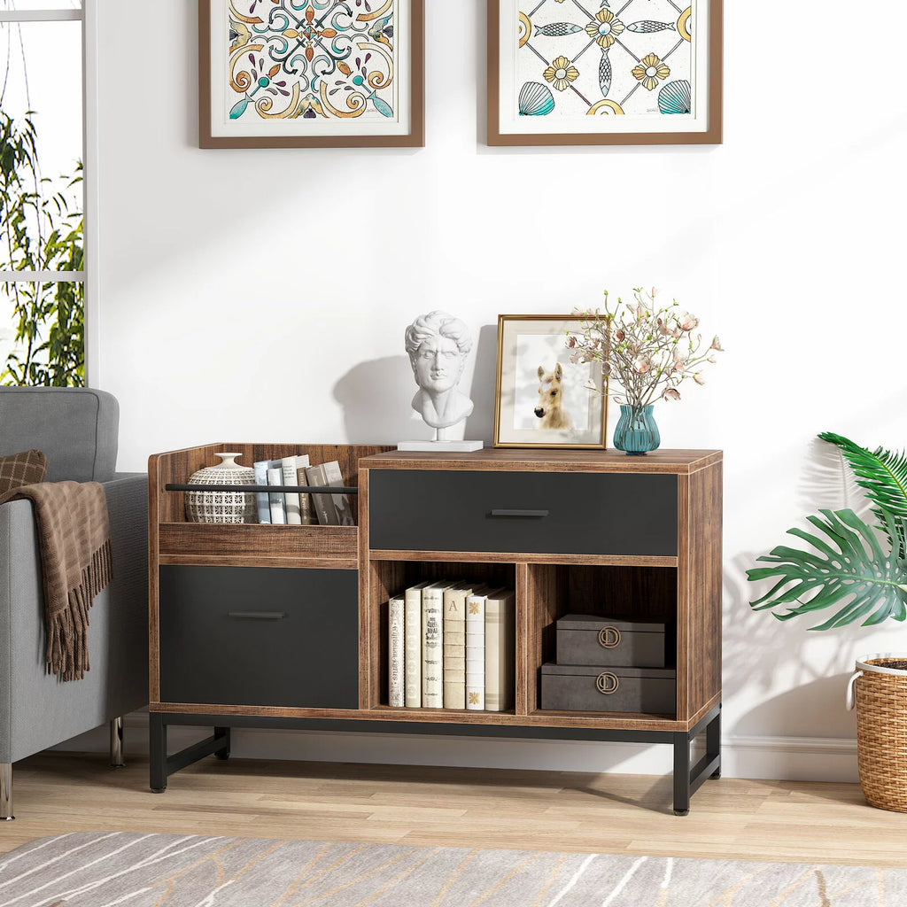 2 Drawer Wood File Cabinet with Storage Shelves H88940