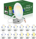 12 Pack 4 Inch 5CCT Ultra-Thin LED Recessed Ceiling Light with Junction Box, 9.5W 80W Eqv, Dimmable S844