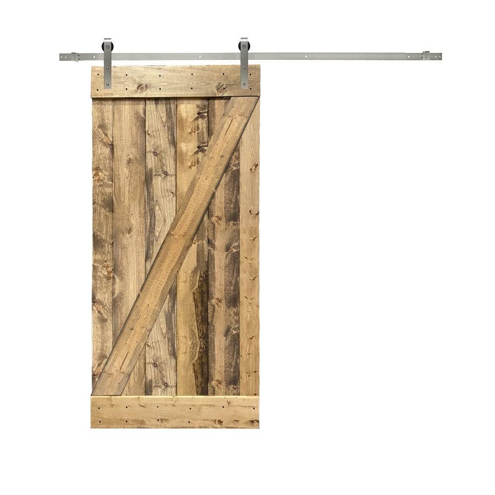 24 in. x 84 in. Weather Gray Stained Solid Knotty Pine Wood Interior Sliding Barn Door with Sliding Hardware Kit X166