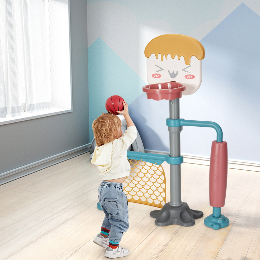 Adjustable Kids Basketball Stand Set Soccer Goal Stand Game Set Indoor Outdoor E330710