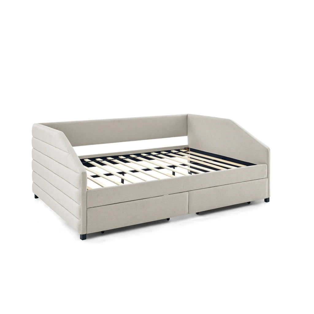 Queen Size Beige Linen Upholstered Daybed with Trundle B8308