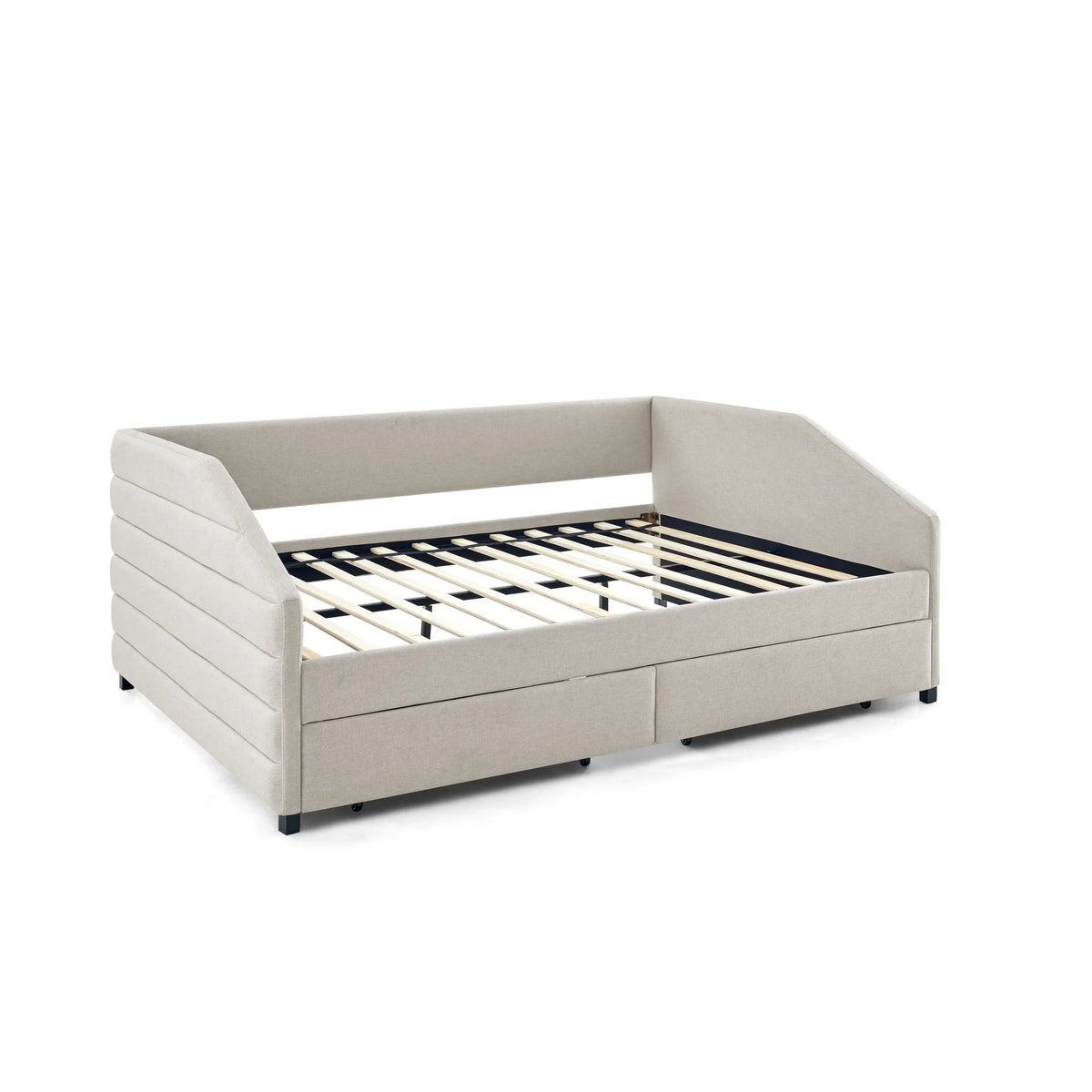 Queen Size Beige Linen Upholstered Daybed with Trundle B8308