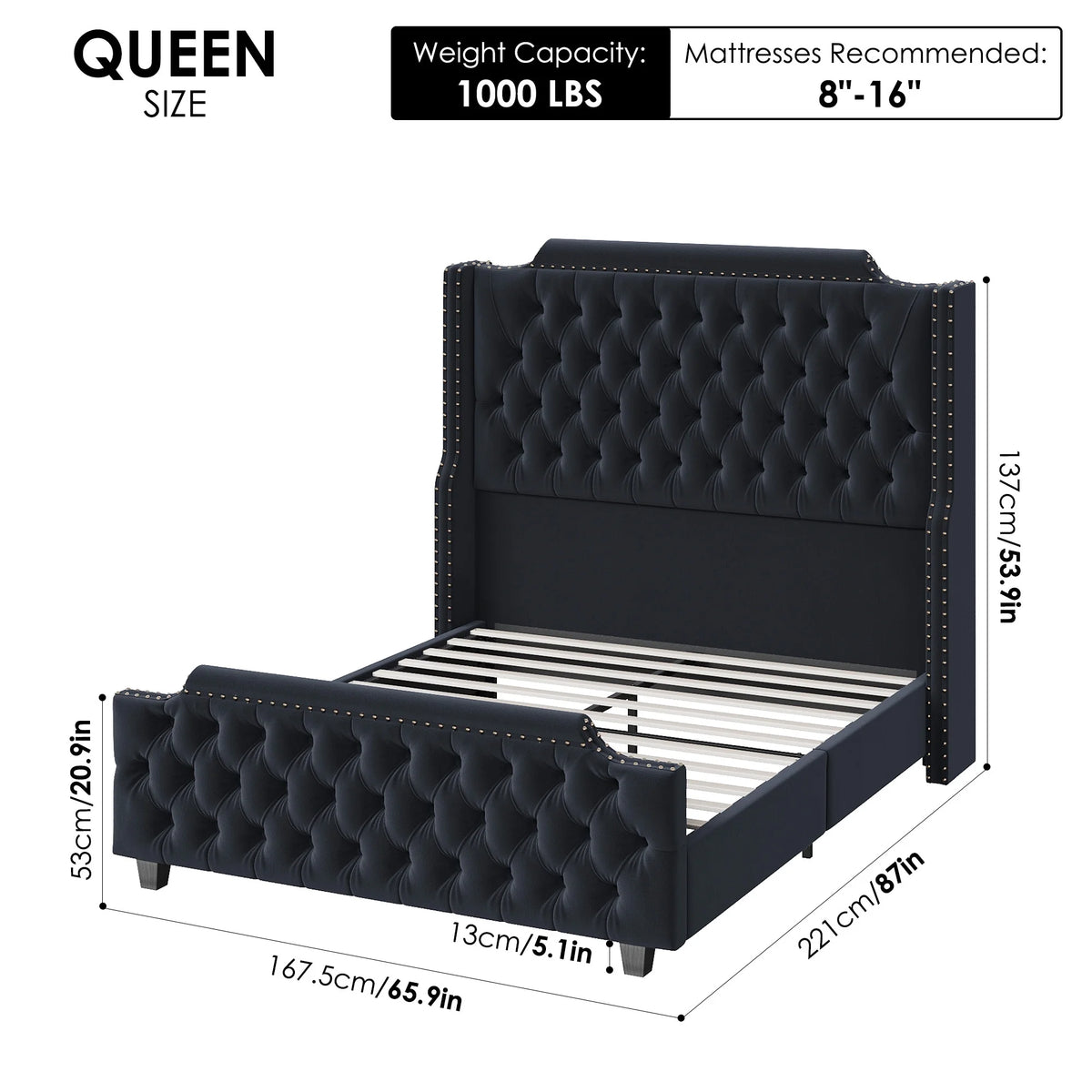 Queen Size Velvet Button Tufted Upholstered Bed with Headboard G90833