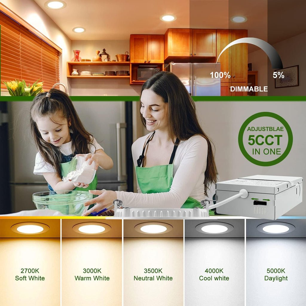 12 Pack 4 Inch 5CCT Ultra-Thin LED Recessed Ceiling Light with Junction Box, 9.5W 80W Eqv, Dimmable S844