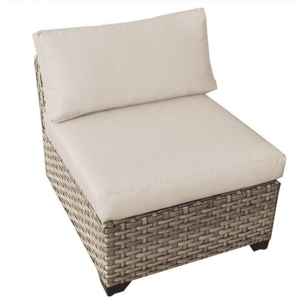 Beige 3 Piece Patio Furniture Set with 2 Armless Sofas and Wicker Ottoman K847541