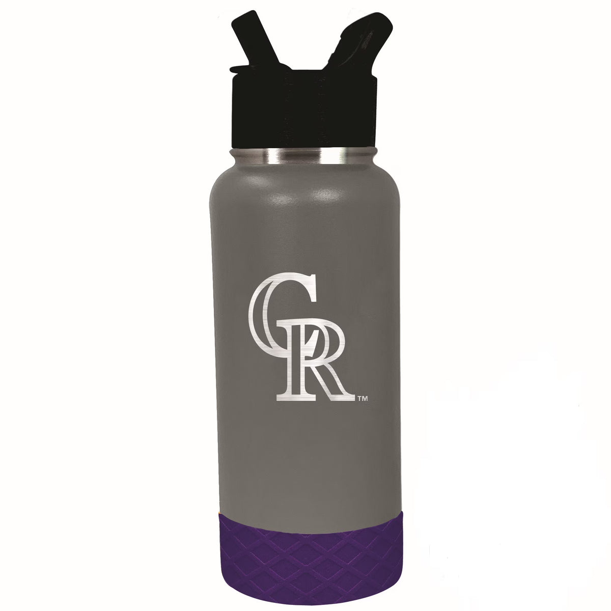 32 oz Gray and Purple Insulated Stainless Steel Water Bottle with Wide Mouth and Flip-Top Lid G882