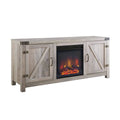58x22 Wide Wood Barndoor Media Cabinet with Fireplace Gray Wash Y2821