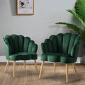 Scalloped Velvet Arm Chair with Tufted Back, Set of 2 - Green H990268