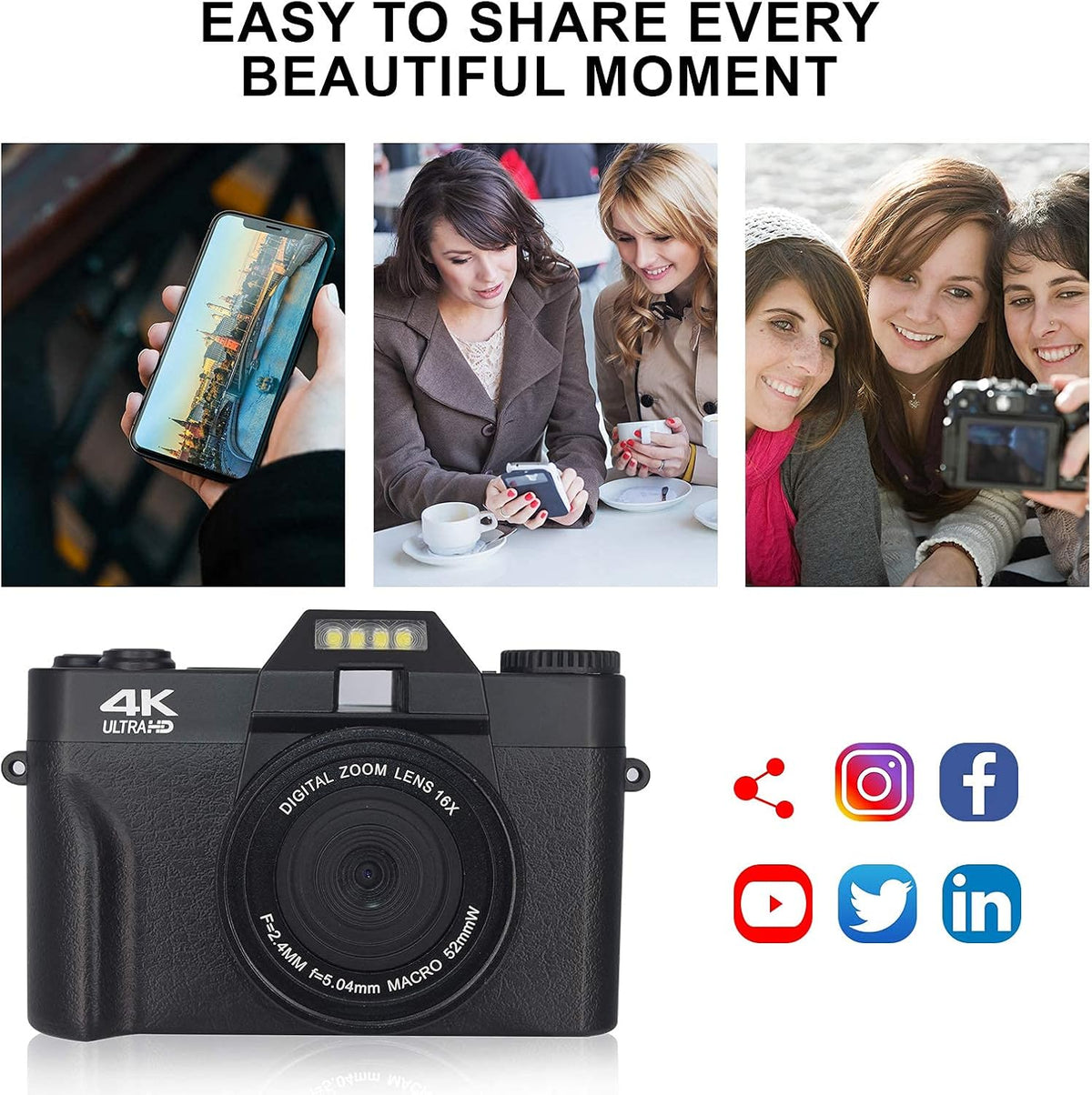 4K 48MP Digital Camera with 3.0 inch 180° Flip Screen and 32GB Memory Card E67382